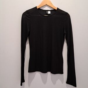 Black Transparent Ribbed Long Sleeve Goth Whimsigoth Grunge Y2K Top Womens M